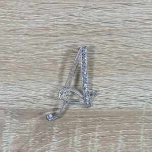 Rhinestone Letter A Brooch Silver Tone Initial Pin Script Style Sparkly